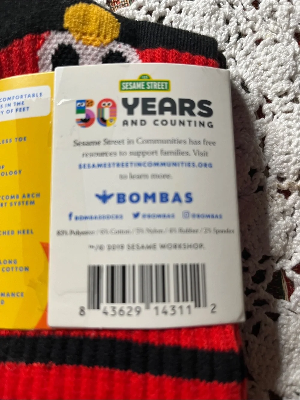 Bombas ELMO Youth Socks in Black and Red Sesame Street limited edition Two pairs